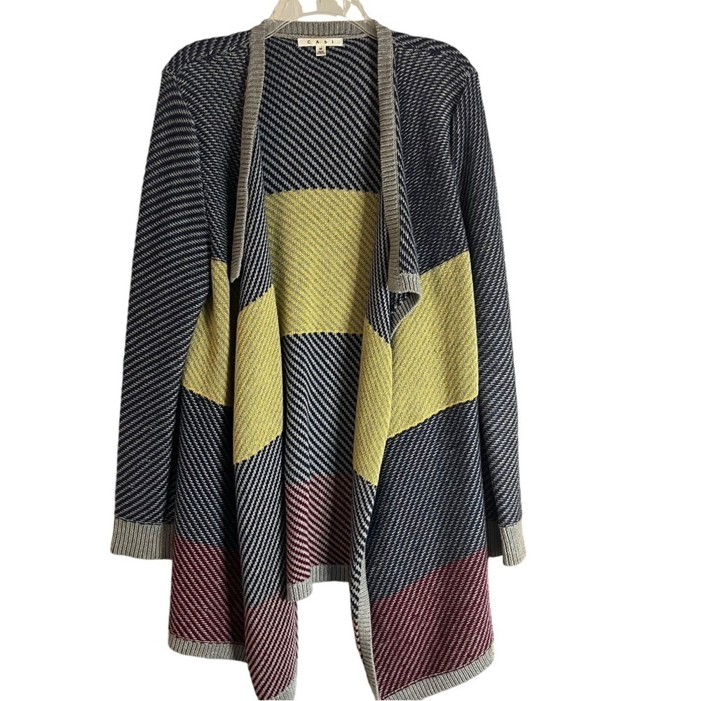 CAbi Style #467 Color Block Blanket Cardigan Sweater Gray & Navy Sz M